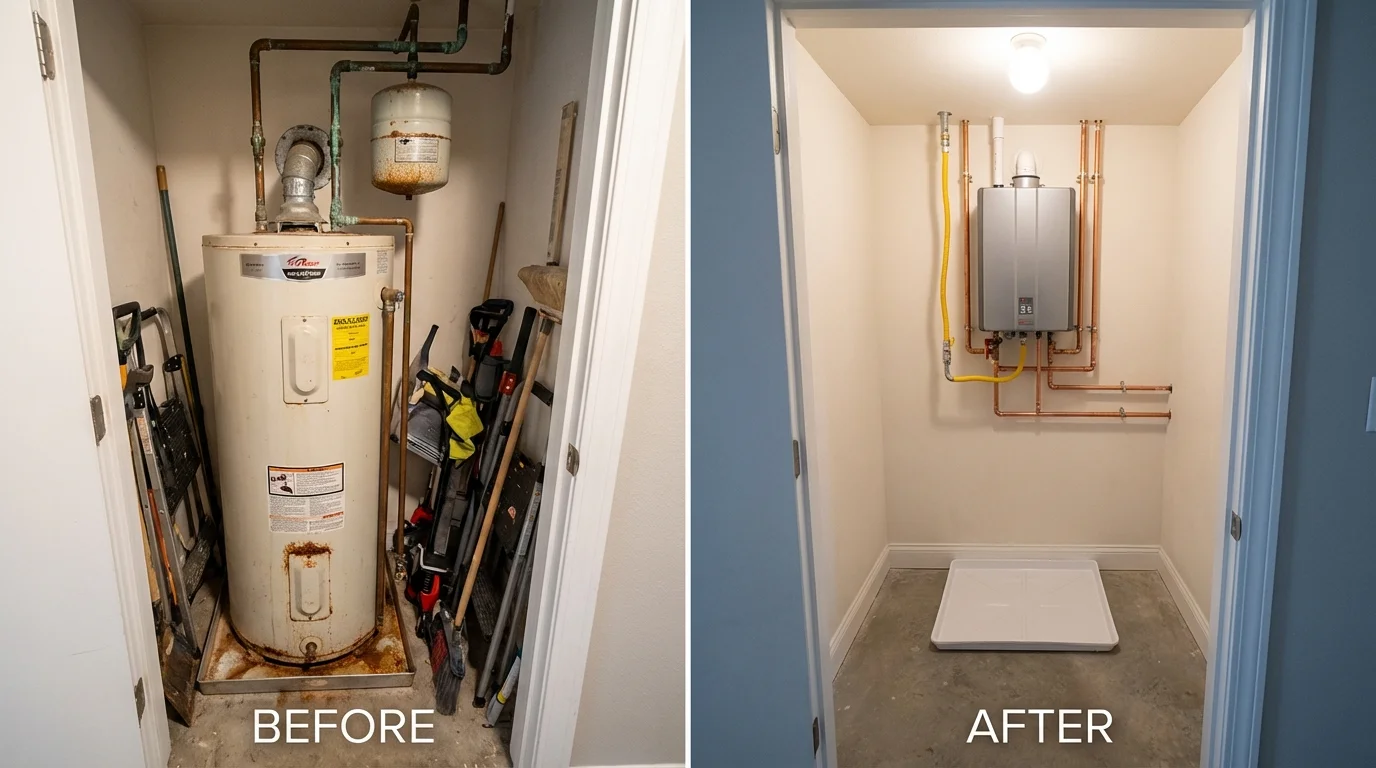 Tank water heater versus wall-mounted tankless unit comparison for Hyannis, NE homeowners